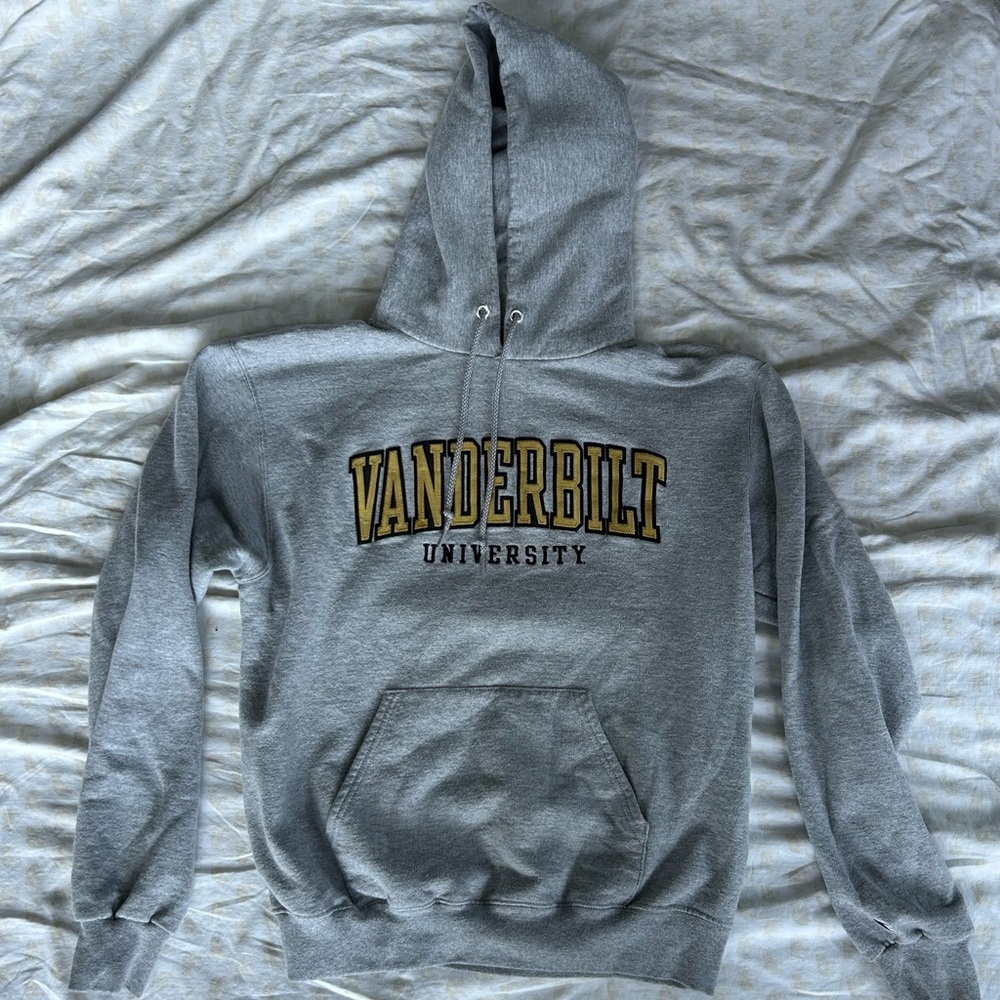 Grey Champion hoodie with embroidered Vanderbilt University logo